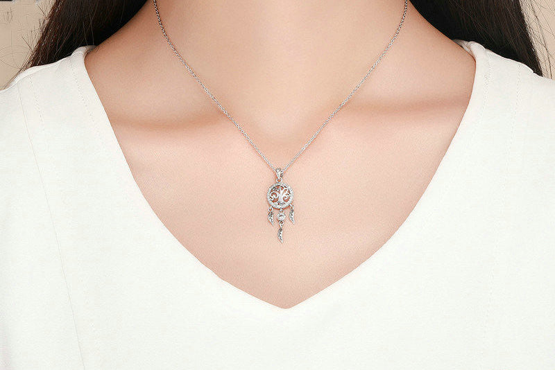 Collier Femme Capteur de Rêves Argent S925 et Zircon – Élégance Spirituelle et Raffinée