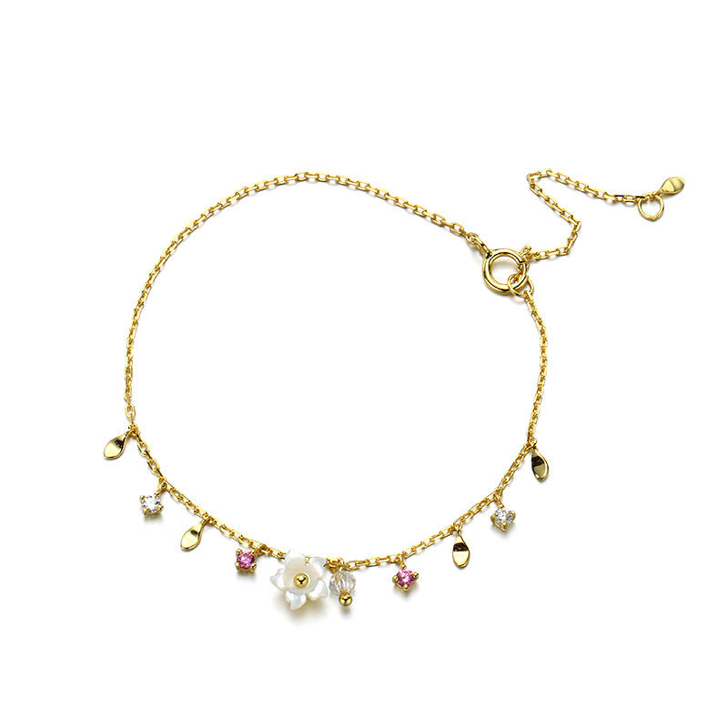 Bracelet Fleur en ARGENT S925 et Coquillage Naturel – Délicatesse et charme intemporel