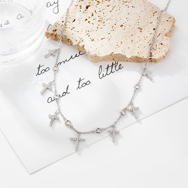 Collier clavicule en ARGENT 925 avec Pendentifs Croix et Zircons – Style européen et américain