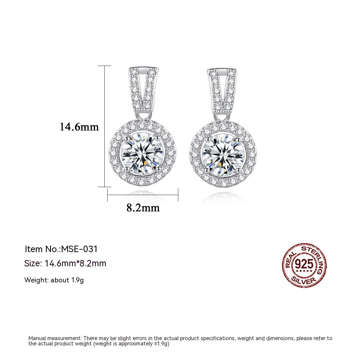 Boucles d’Oreilles en Argent 925 avec Moissanite Ronde – Élégance Éblouissante