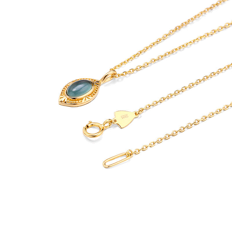 Collier Femme en Argent 925 avec Pendentif Goutte Pierre Bleue