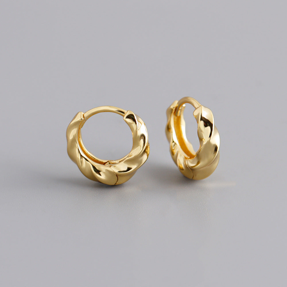 Boucles d’oreilles en ARGENT S925 torsadées – Cercle doré ou or blanc, style européen tendance