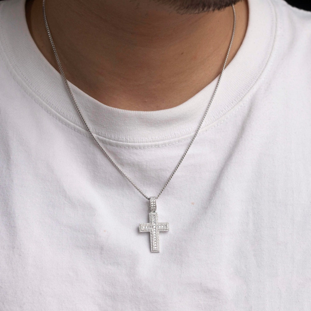 Collier Croix Mosaïque Carrée en ARGENT S925 – Élégance Brillante et Finition Luxe