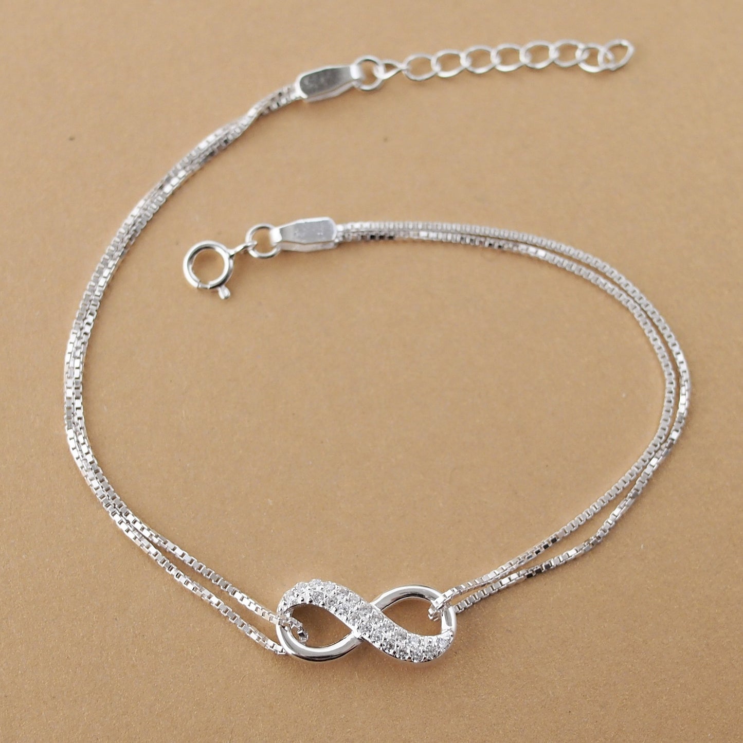 Bracelet Double et Lisse Porte-Bonheur Infini en ARGENT S925