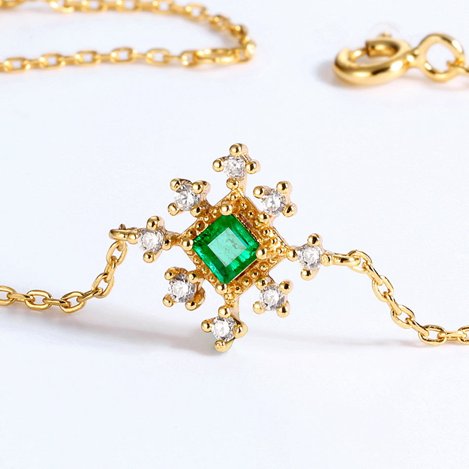 Women's Gold Plated Sterling Silver Emerald and Pearl Bracelet