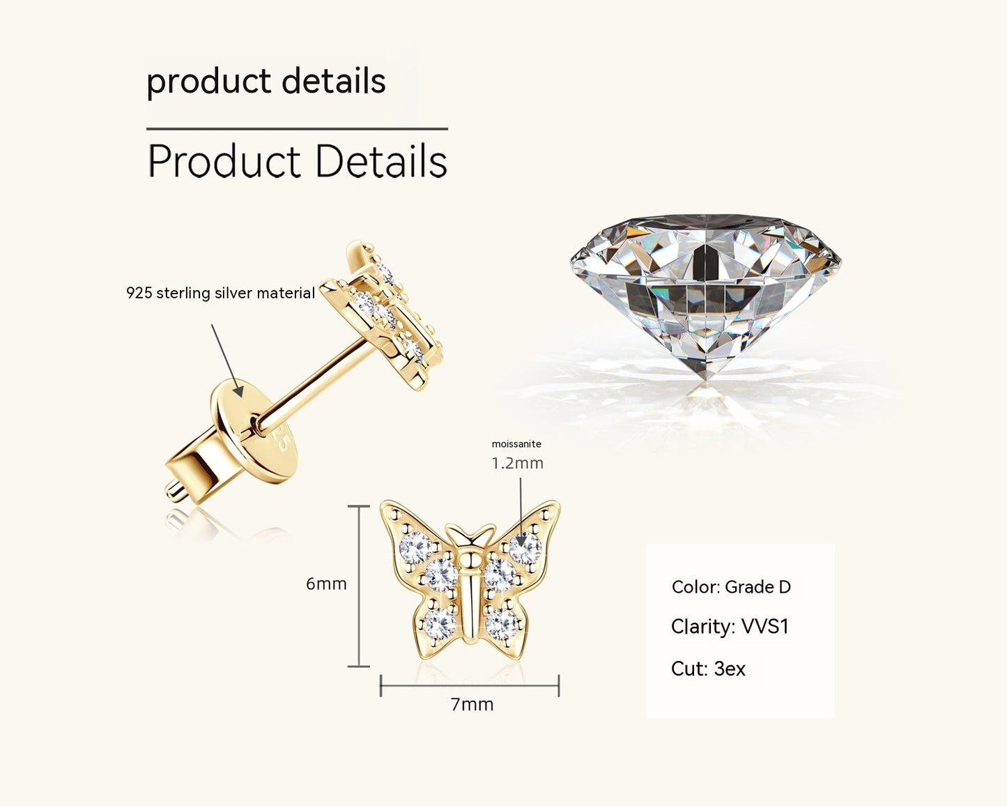 Petites Boucles d’Oreilles Papillon en ARGENT 925 Doré – Délicates & Féminines