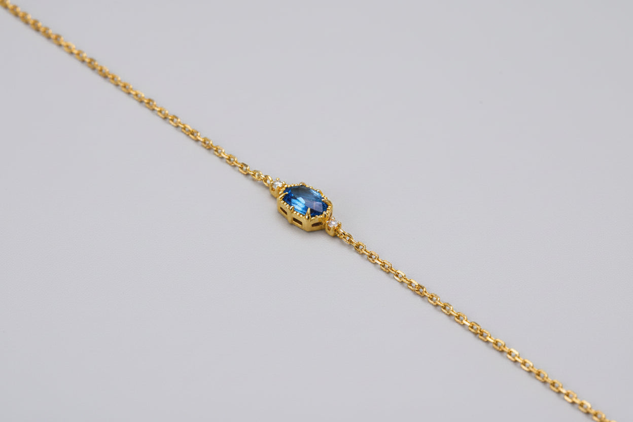 Bracelet Femme en Zircon Bleu Saphir – Bijou Élégant et Intemporel