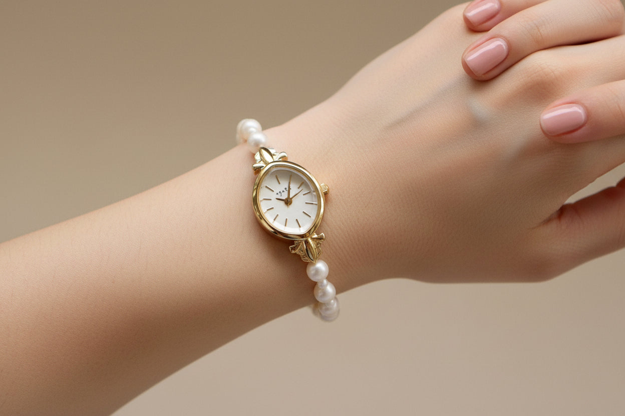 Montre femme Perles Naturelles plaqué Or 14carats - Élégance et Raffinement