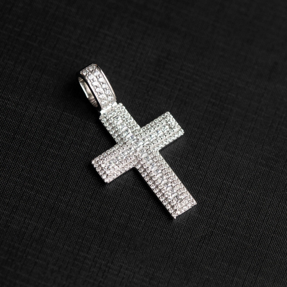 Collier Croix Mosaïque Carrée en ARGENT S925 – Élégance Brillante et Finition Luxe