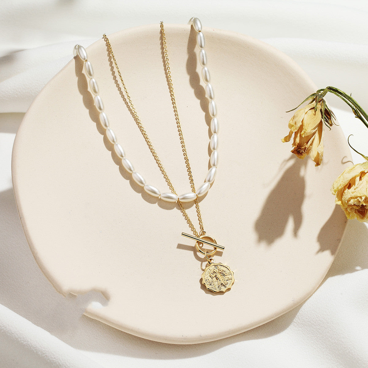 Collier Double Français en Argent plaqué OR avec Perle – Élégance Parisienne et Finesse Intemporelle