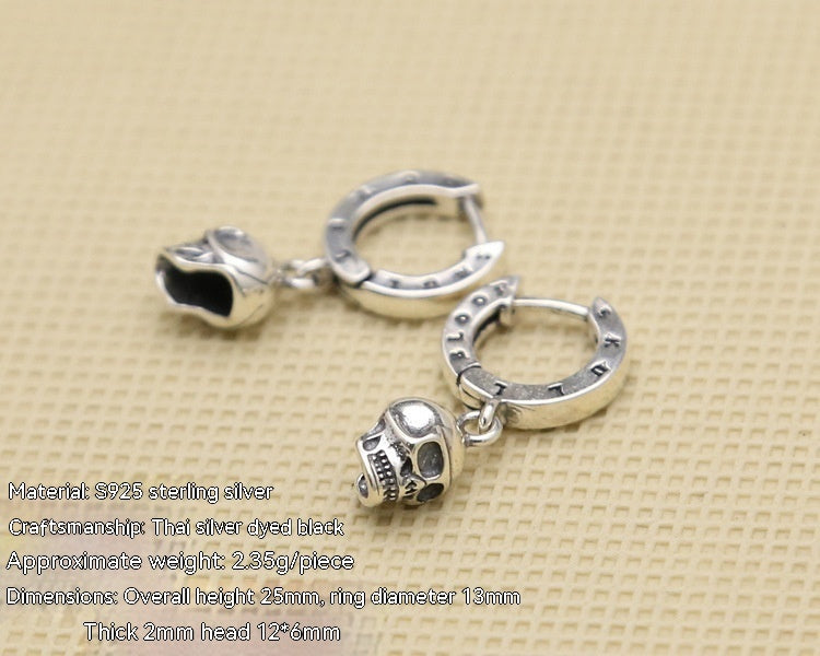 Boucles d’Oreilles Anneaux avec Pendentif Tête de Mort – ARGENT 925 Authentique