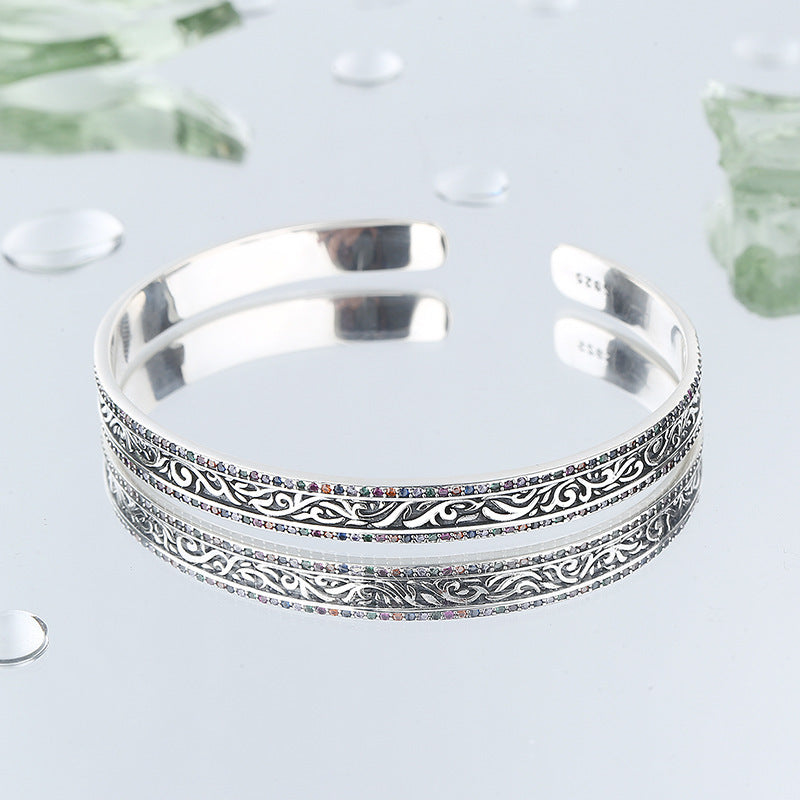 Bracelet en ARGENT S925 Sculpté Style Rotin Rétro – Artisanat Élégant et Intemporel