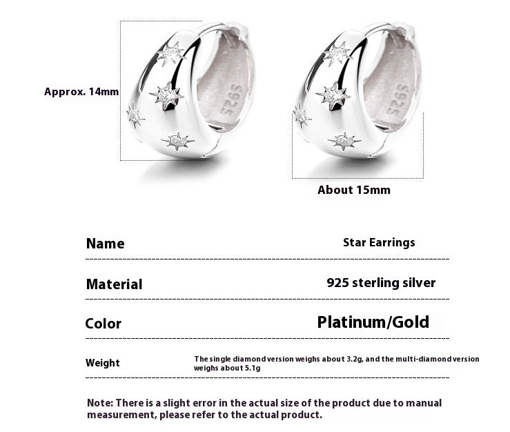 Boucles d’oreilles Astérisme en ARGENT S925 – Anneaux lune incrustés de diamants