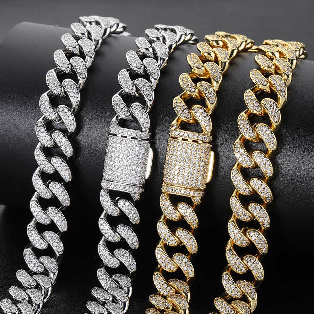 Bracelet à Double Rangée de Diamants 15 mm – Style Urbain et Maillons Cubains