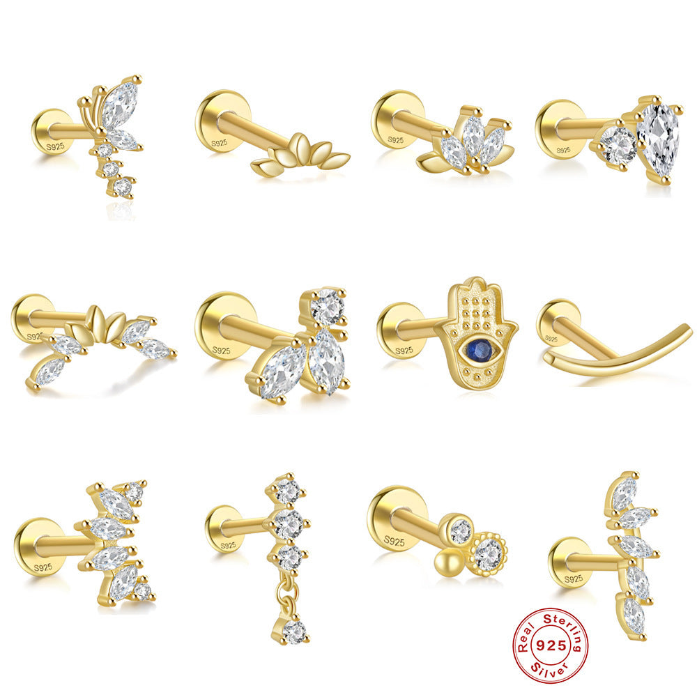 Boucles d’oreilles en ARGENT S925 à tige multiformes et Zircons scintillants