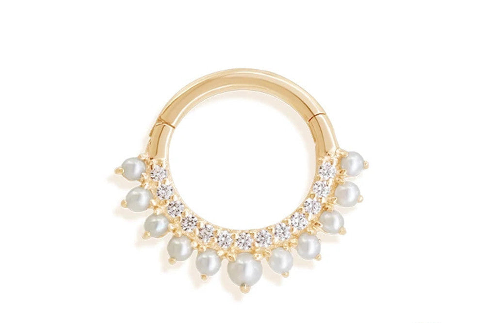 Clou d’oreille double rangée strass et perles en Argent S925 – Stylé et Charmant