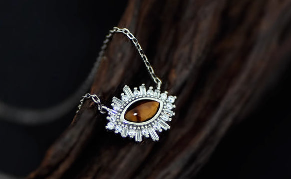 Collier Femme en Argent 925 avec Œil de Tigre & Zircons – Élégance Solaire