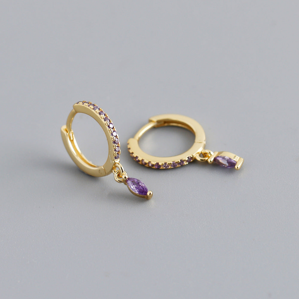 Boucles d’Oreilles anneaux avec pendentifs Pierres Multicolores – ARGENT S925