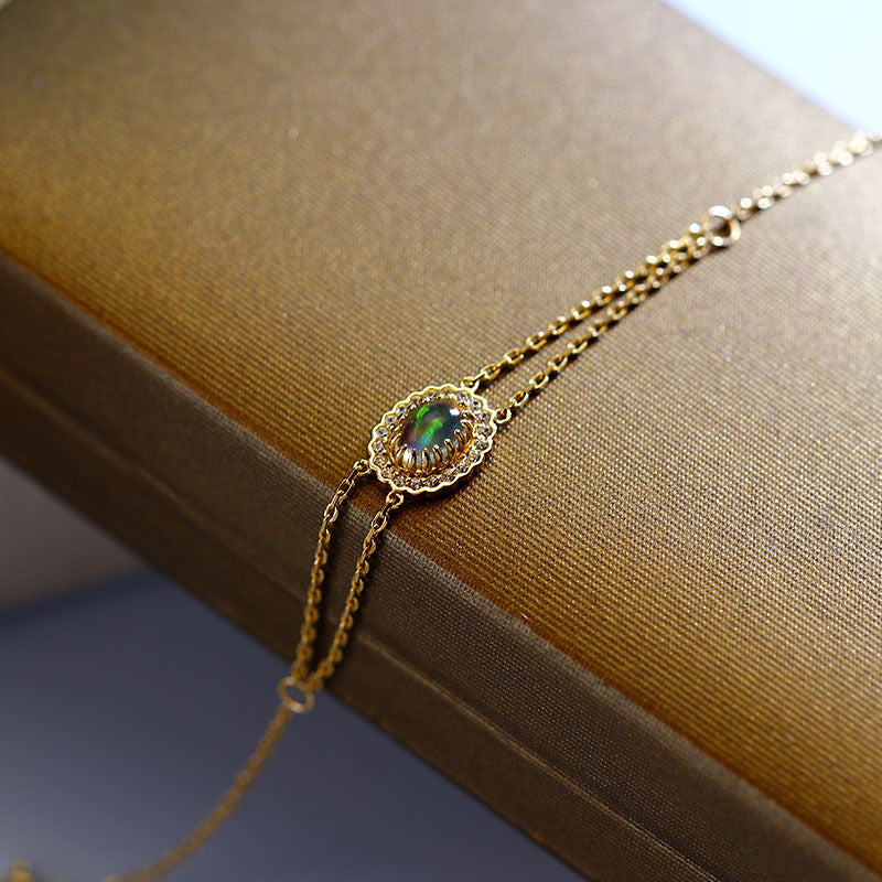 Bracelet Femme en Argent 925 avec Opale Africaine – Double Chaîne Élégante