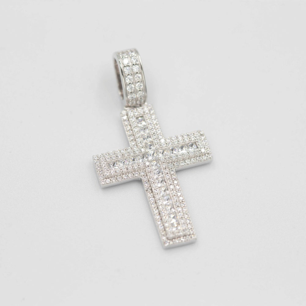 Collier Croix Mosaïque Carrée en ARGENT S925 – Élégance Brillante et Finition Luxe