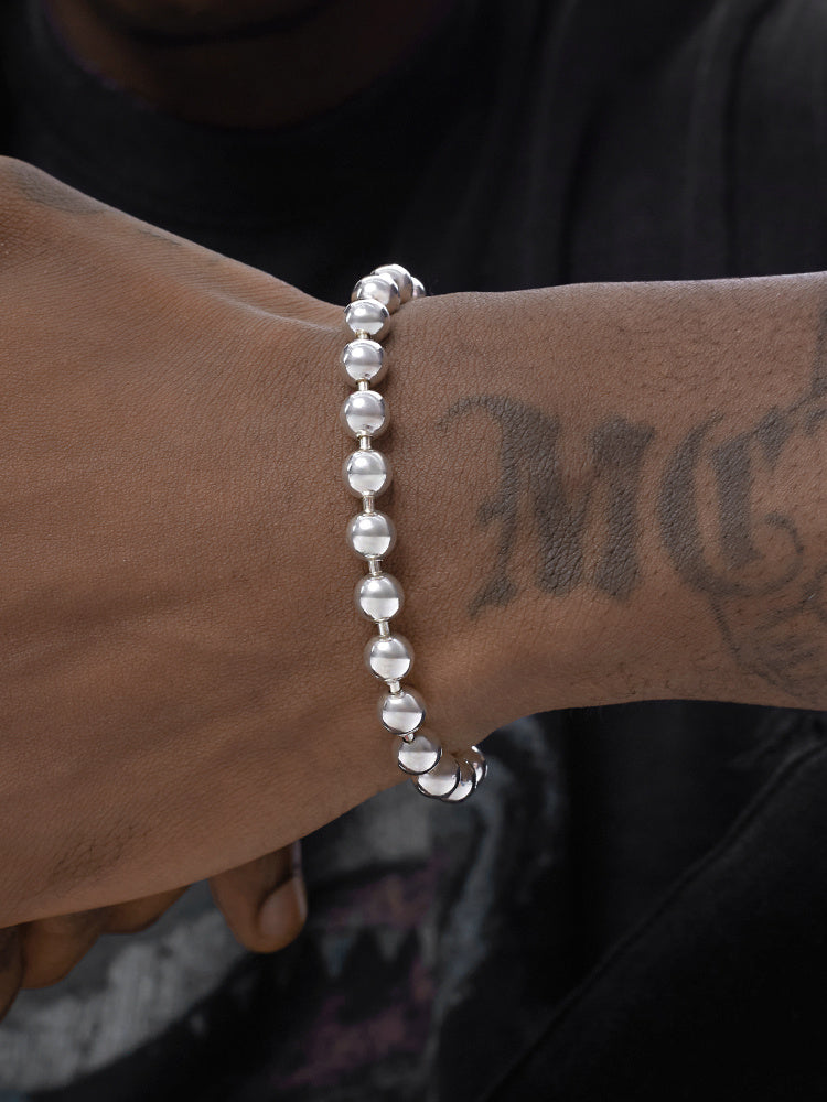 Bracelet Homme Perles rondes en Argent 925 – Élégance et Caractère