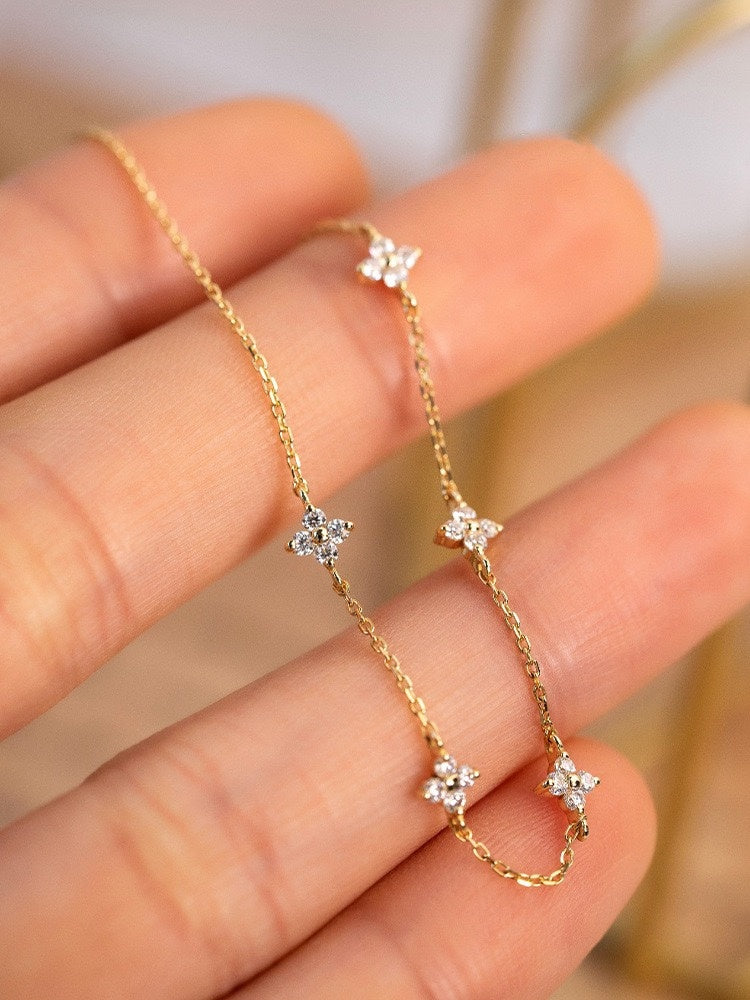Bracelet Trèfle en ARGENT S925 Plaqué OR 18K & Zircon – Porte-bonheur Raffiné