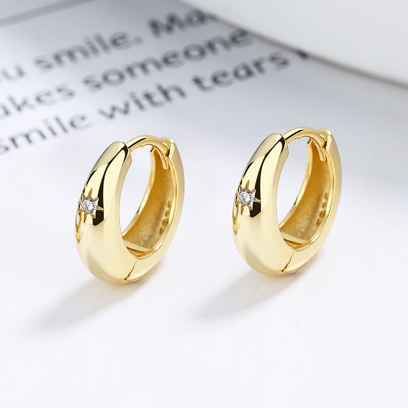 Boucles d’oreilles Astérisme en ARGENT S925 – Anneaux lune incrustés de diamants
