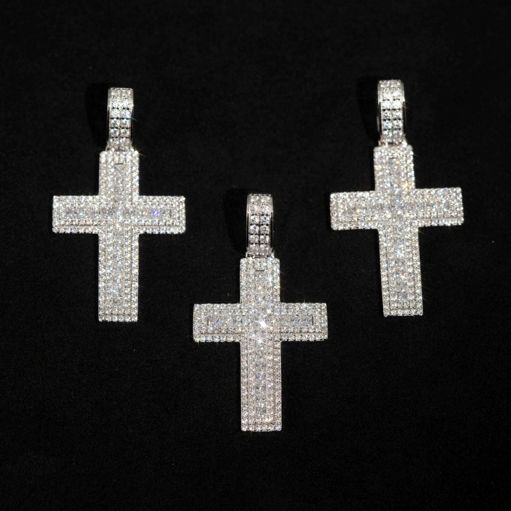 Collier Croix Mosaïque Carrée en ARGENT S925 – Élégance Brillante et Finition Luxe