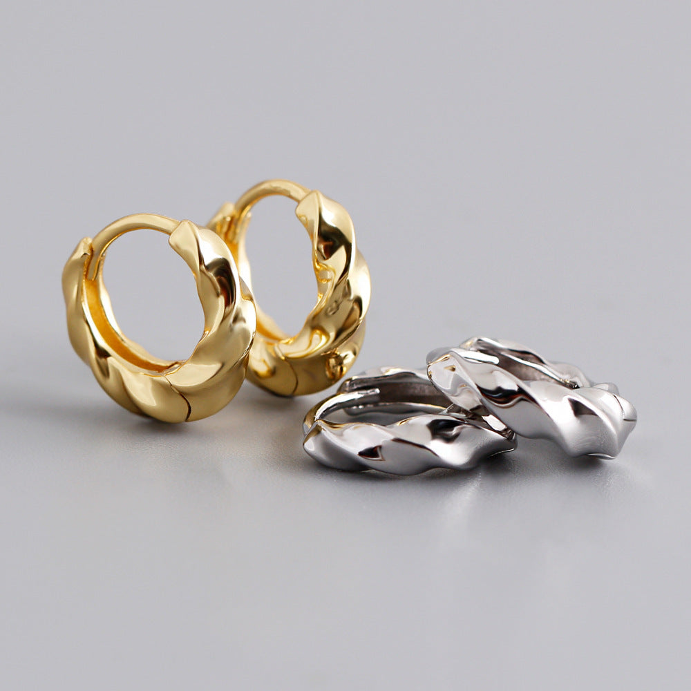 Boucles d’oreilles en ARGENT S925 torsadées – Cercle doré ou or blanc, style européen tendance