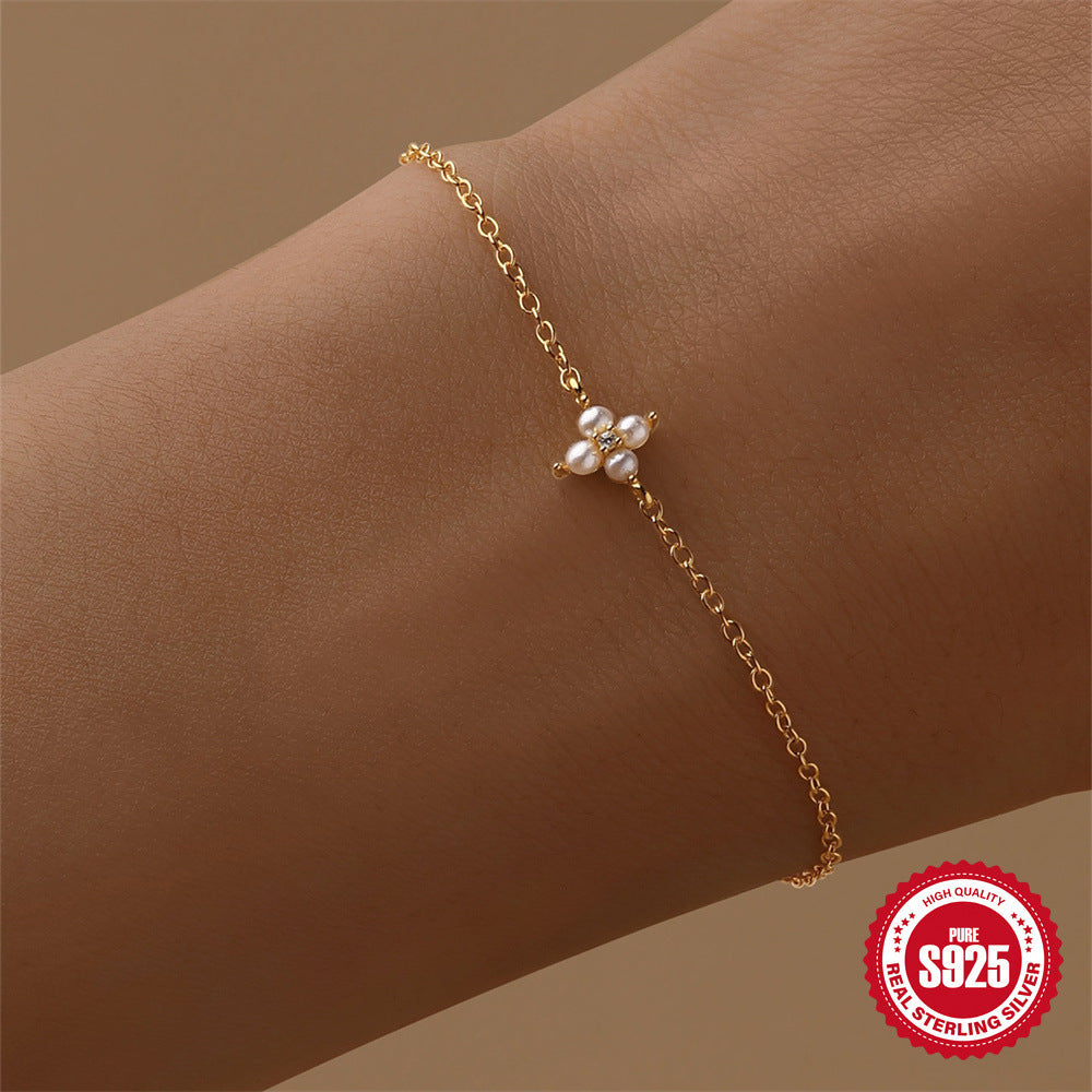 Chaîne & Bracelet Dorés en ARGENT S925 – Motifs Fleurs Élégants