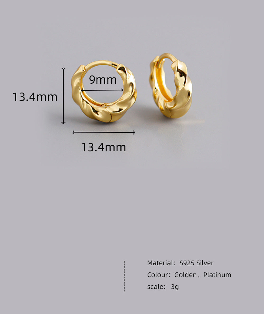 Boucles d’oreilles en ARGENT S925 torsadées – Cercle doré ou or blanc, style européen tendance