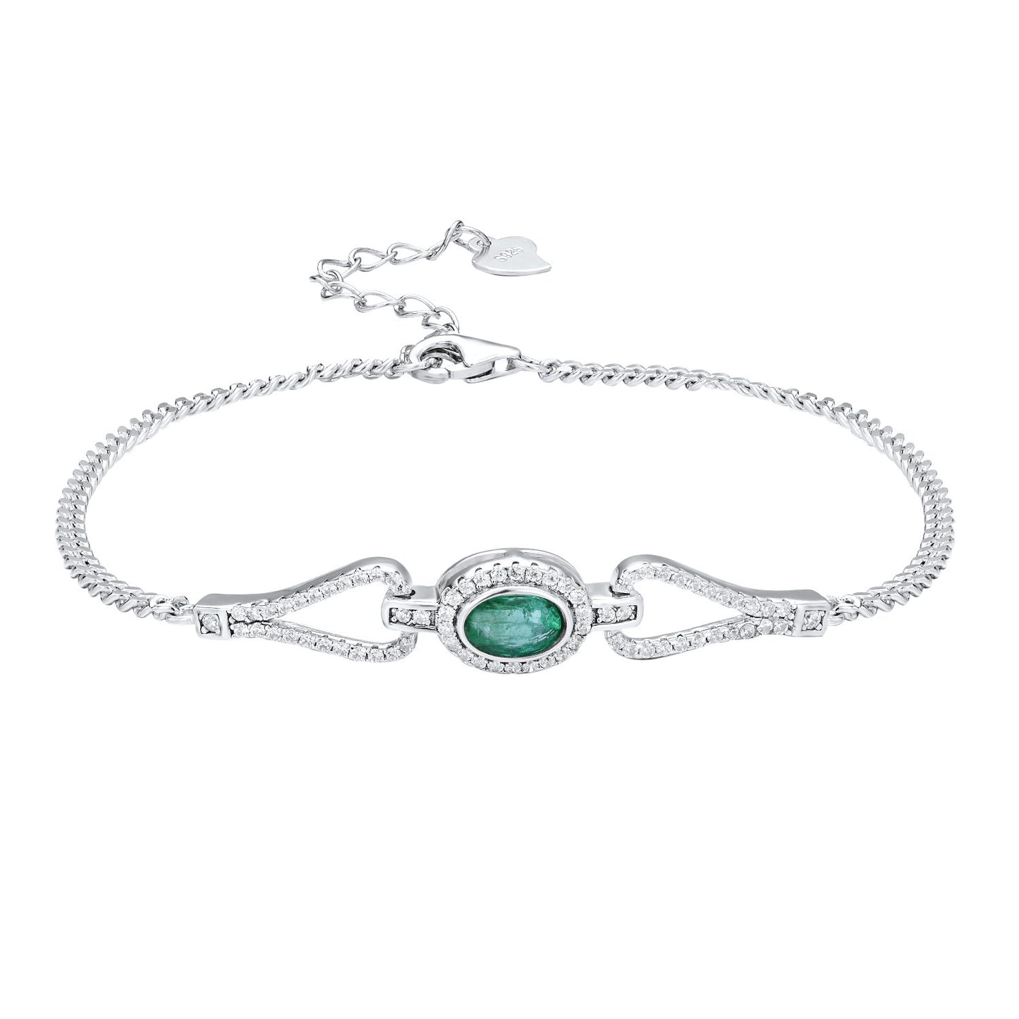 Bracelet en ARGENT S925 avec Émeraude et Zirconia