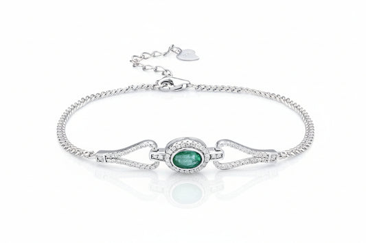 Bracelet Femme Argent 925 Émeraude et Zirconia - Prospérité et Bien-être