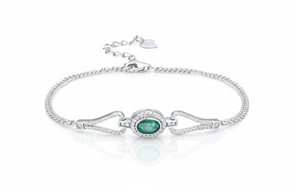 Women's 925 Sterling Silver Bracelet with Emerald and Zirconia - Prosperity and Well-being