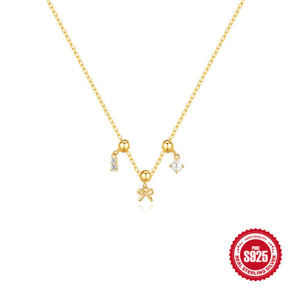 Chaîne Fine Femme en ARGENT S925 plaqué OR – Élégance Minimaliste à Trois Pendentifs
