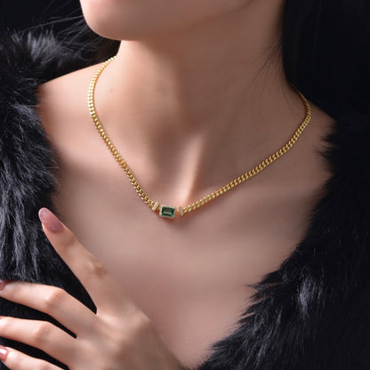 Collier en ARGENT 925 avec Pendentif Émeraude – Élégance simple et luxueuse