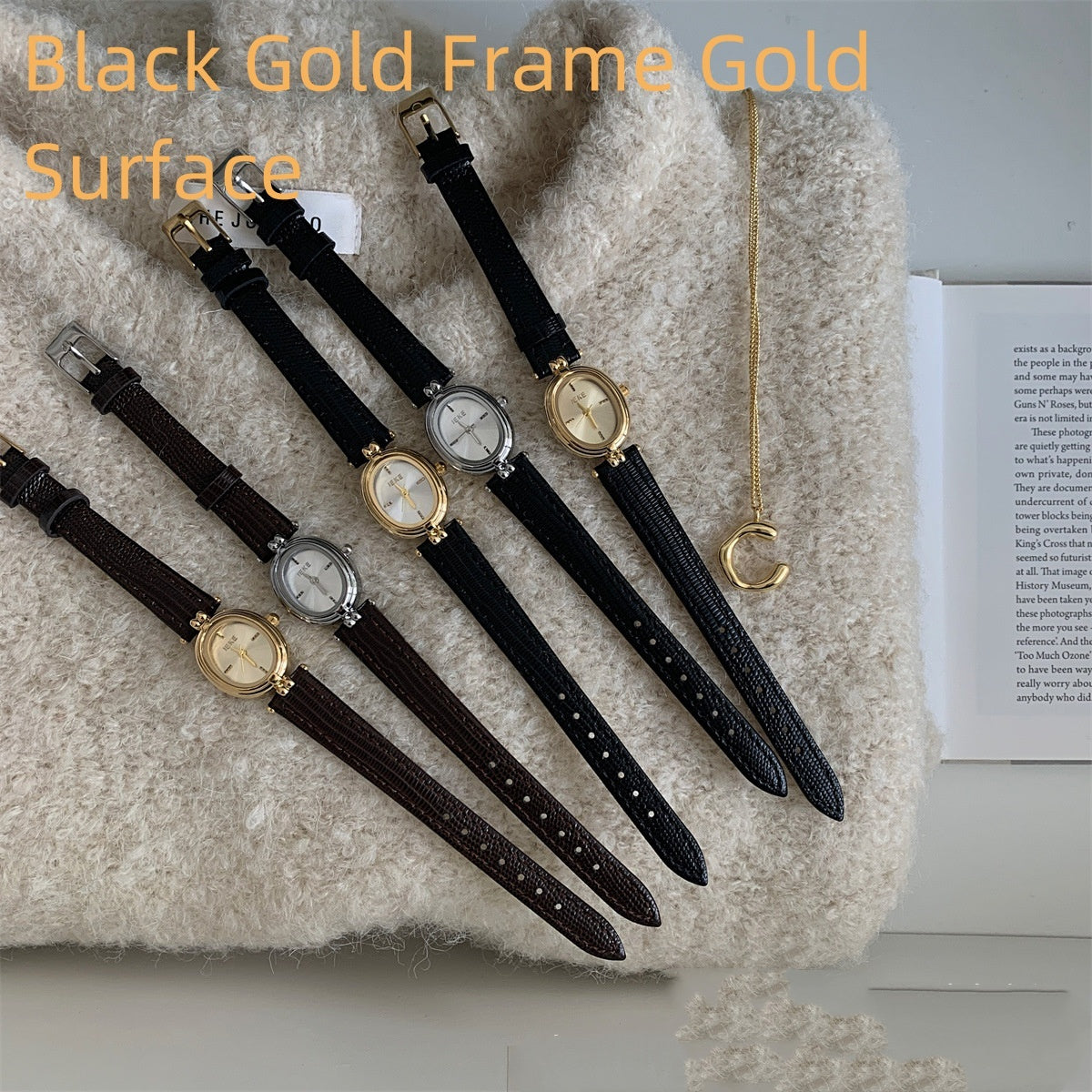 Montre Ovale Élégante en Or Noir – Style vintage Tendance pour Femme