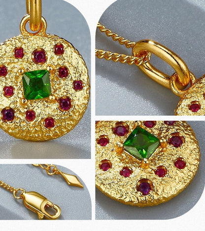 Collier plaqué OR 18k en ARGENT 925 avec Diopside Naturelle  – Style français rétro et luxe léger