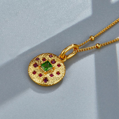 Collier plaqué OR 18k en ARGENT 925 avec Diopside Naturelle  – Style français rétro et luxe léger
