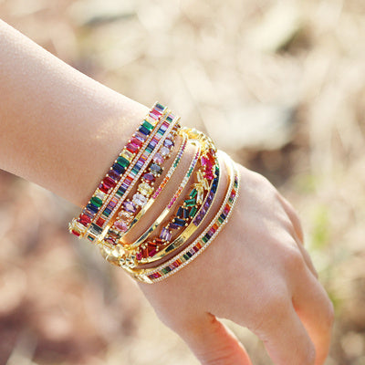 Bracelet Arc-en-Ciel en ZIRCON Plaqué OR 14 Carats – Éclat Coloré et Élégance Moderne