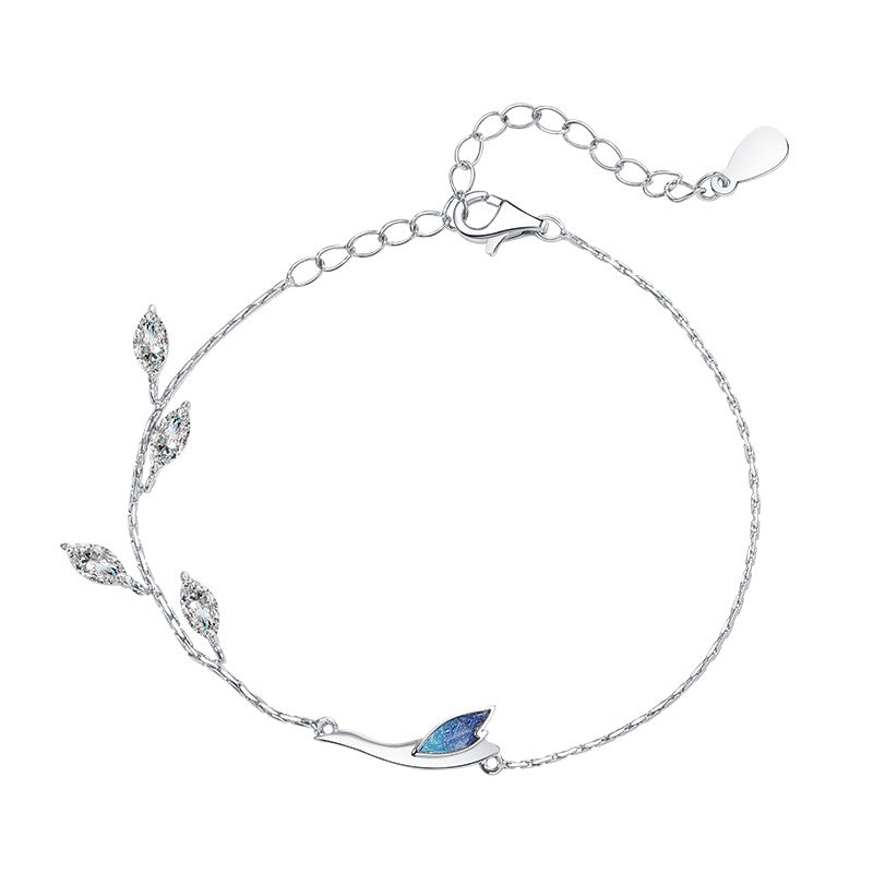 Bracelet Femme Argent « Feuille & Bleu Céleste »