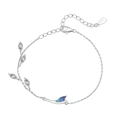 Bracelet Femme Argent « Feuille & Bleu Céleste »