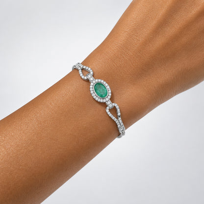 Women's 925 Sterling Silver Bracelet with Emerald and Zirconia - Prosperity and Well-being