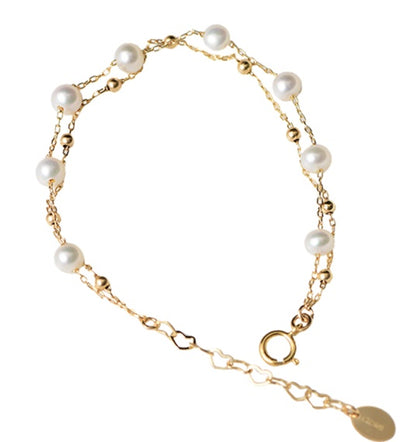 Bracelet Double en PERLES d’eau douce naturelles – Élégance raffinée et OR VÉRITABLE 14K