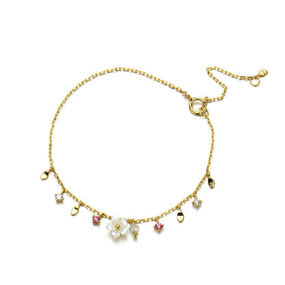Bracelet Fleur en ARGENT S925 et Coquillage Naturel – Délicatesse et charme intemporel