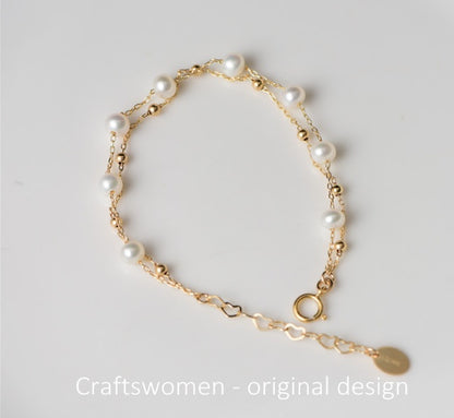 Bracelet Double en PERLES d’eau douce naturelles – Élégance raffinée et OR VÉRITABLE 14K