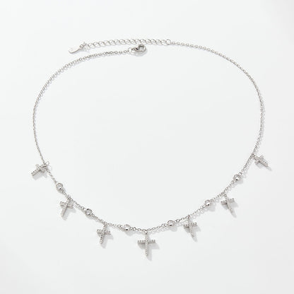 Collier clavicule en ARGENT 925 avec Pendentifs Croix et Zircons – Style européen et américain