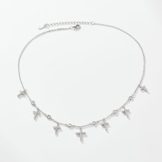 Collier Femme Pendentifs petites Croix et Zircons ARGENT 925  –  Moderne et Charmant