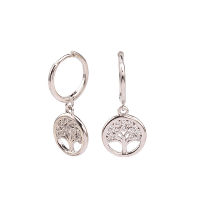 Boucles d’oreilles arbre Porte-Bonheur en ARGENT 925 Plaqué Or et Zircons