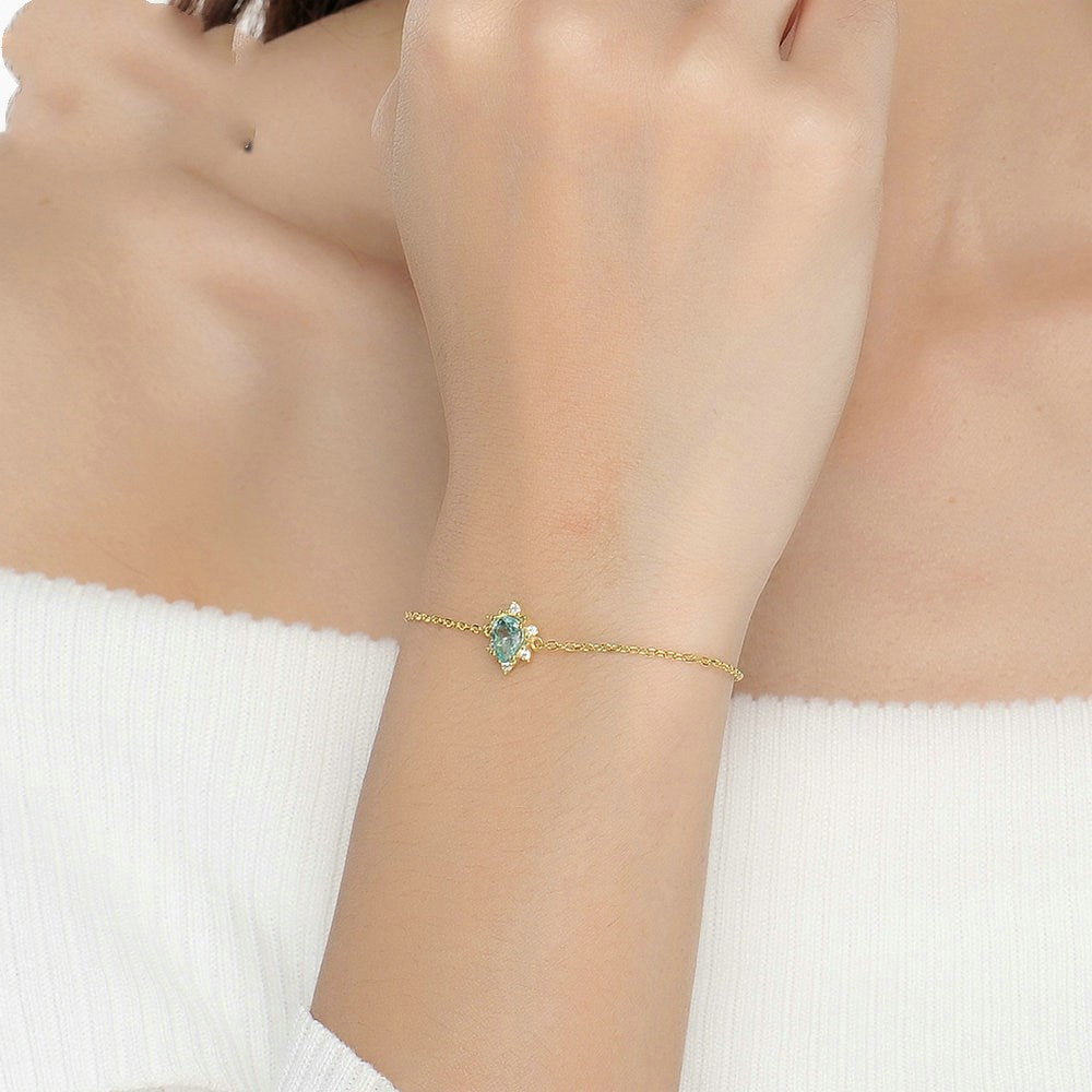 Bracelet Femme Apatite Bleue en Argent 925 Plaqué Or